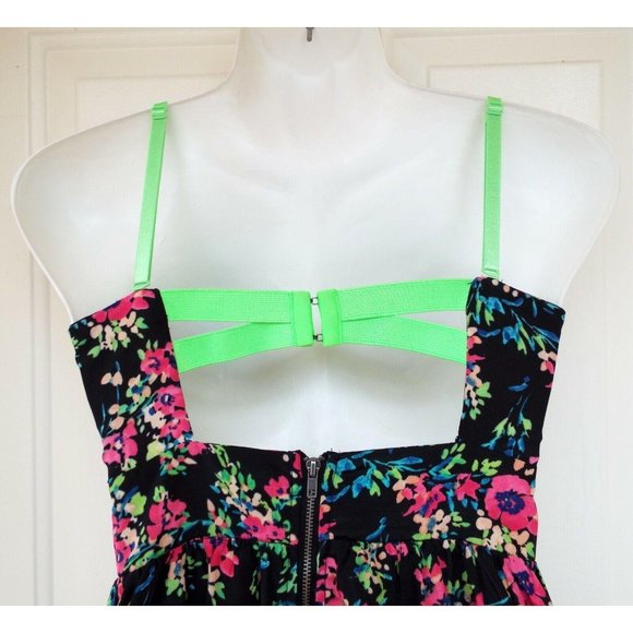 Material Girl Floral Cut Out Bustier Neon Fit and Flare Sleeveless Dress Small - Picture 5 of 11